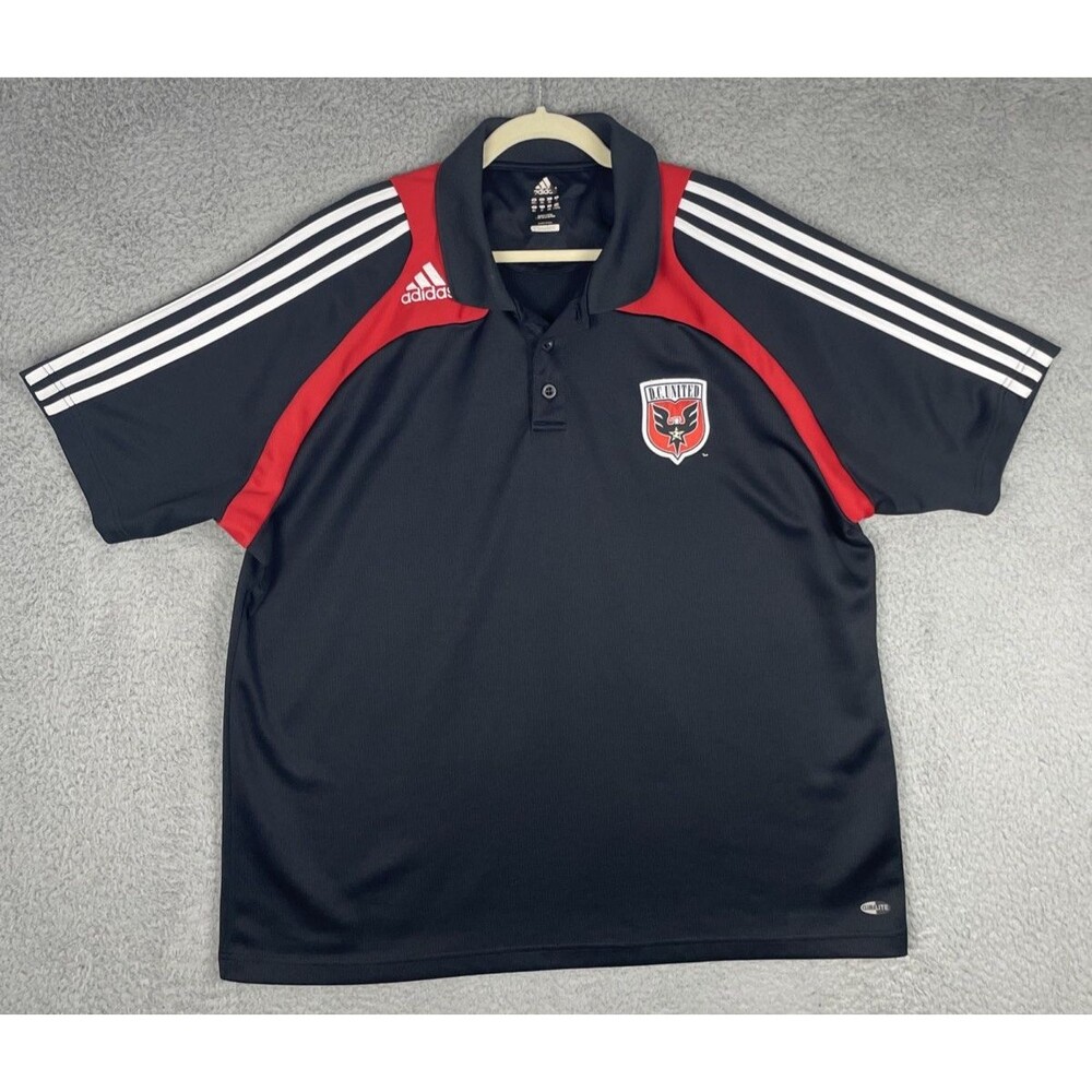 VTG Y2K Adidas DC United MLS Soccer Polo Shirt Mens 2XL 3XL 54 Black 2008 EUC